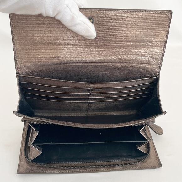 BOTTEGA VENETA Intrecciato Long Wallet Metallic Bronze Leather Womens - Picture 8 of 13
